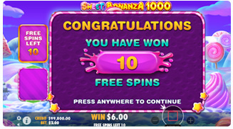 Süßes Bonanza 1000 Gratis-Spins